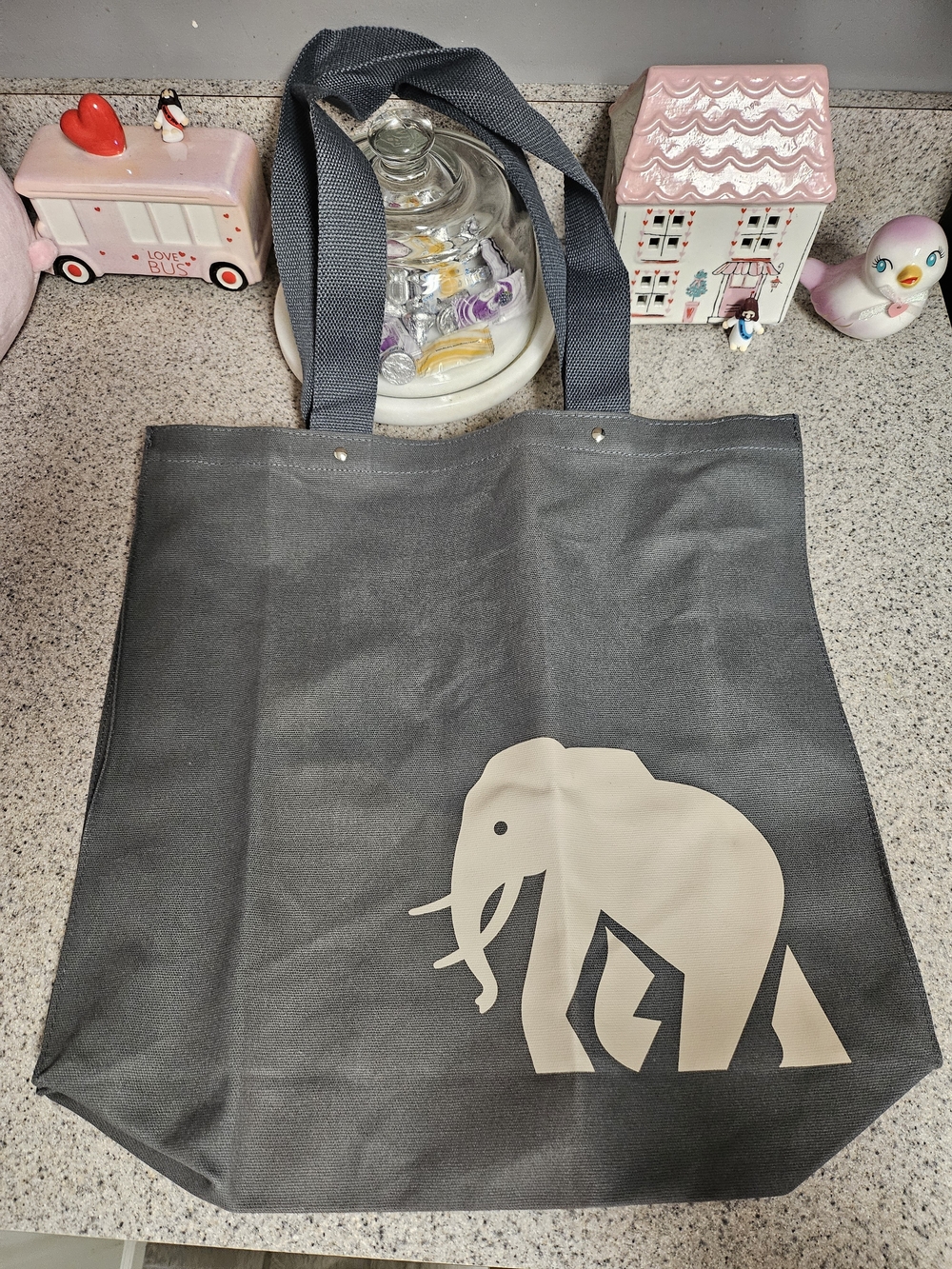 Banana Republic Gray Tote with Beige Elephant Graphic